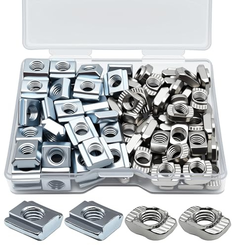 100 tuercas en T deslizantes y caídas de acero al carbono M5 de la serie 2020, 50 tuercas en T deslizantes de rosca métrica + 50 tuercas en T de cabeza de martillo para accesorios de extrusión de