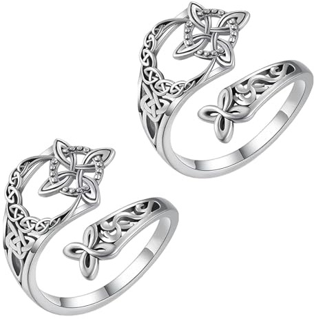 Anello in argento con nodo celtico, anello regolabile con nodo da strega, anello per dito medio, anello per pollice, design aperto, per uso quotidiano, regalo di compleanno, Zinco