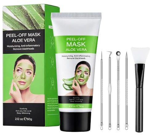 Daozhogo Mitesserentfernungsmaske Set, Peel Off Maske Set | Natur-Aloe Vera mit 4 Pickelextraktoren und Maskenbürste für Mitesser, Schmutz, Akne, Porenschrumpfen für Männer und Frauen