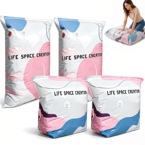 Vakuumbeutel Ohne Pumpe, No-Pump 3D Vacuum Life Space Creator Storage | Vacuum Storage Bags,4 Stück Vakuumbeutel für Bettdecken Kleidung Clothing, Vacuum Bags Pumpenlose Vakuum Aufbewahrungsbeutel