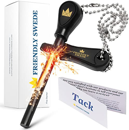 The Friendly Swede Fire Starter Easy Grip - Fire Steel in Ideal Length with Strong Sparks for Camping, Outdoor, Survival (Pack of 1)