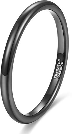 TRUMIUM 2mm Tungsten Rings for Women Men Thin Wedding Bands Engagement Promise Wedding Ring Beveled Edges Plain Domed Size 7
