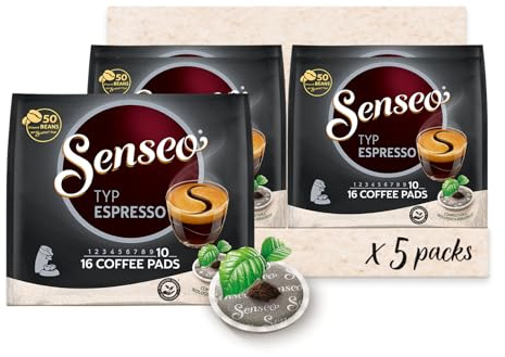 Senseo Pads Typ Espresso, 5 x 16 Getränke, 80 Kaffeepads, Dunkle Röstung