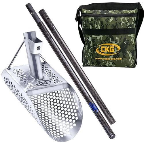 CKG Sandschaufeln für den Strand, Metalldetektor, Edelstahl, Strand, Metalldetektor-Schaufel, Unterwasser-Schatzsuche, Metalldetektor-Zubehör (Tasche + Schaufel + Kohlefaser-Griff), (Hex-7 + Griff)