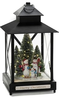 Konstsmide Laterne, groß, Schneemänner, 8h Timer mit sechs rotierenden und 40 statischen LEDs, schwarz, 4, 5V, Aussen (IP44), 46 warm weiße Dioden, schwarzes Kabel - 4342-000