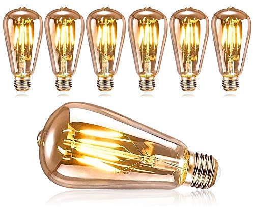 DASIAUTOEM Edison Vintage Glühbirne, 6 Stück E27 LED Lampe 4W Warmweiß Glühlampe Nostalgie, ST64 Antike Glühbirne Ideal für Retro Beleuchtung im Haus Café Bar Restaurant Innenbereich Deko usw