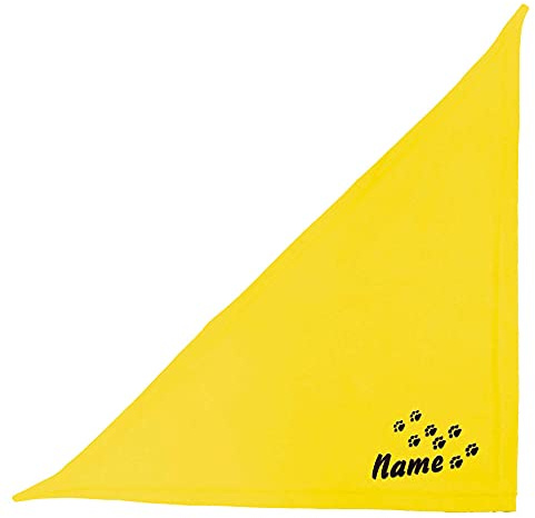 Schecker Gelb 35 cm Besticktes Halstuch mit Pfoten - Pfotenspur und Hundename –hochwertig –waschbar - individuelles Geschenk für Ihren Hund