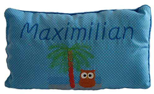 Momelie Blaues Schmusekissen * Kuschelkissen * Eule * mit Namen Bestickt * 25 x 40 cm * SK-bl_0015