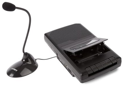 Coby Portable Cassette Player & Tape Cassette Recorder with Built-in Microphone & One-Touch Recording with Automatic Stop, External Boom Mic (CVR42BK)