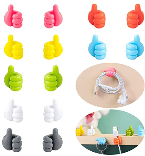 DIYBravo 14PCS Cable Clips Desk Thumb Cord Holder Self Adhesive Wire Management Organizers Colorful Hooks for Home Office Desk Nightstand Car (Thumb)