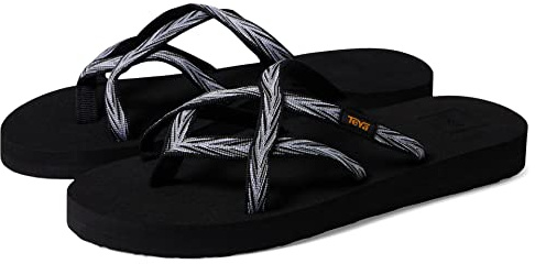 Teva Sandalias Olowahu para mujer, Palms Black White, 37 EU