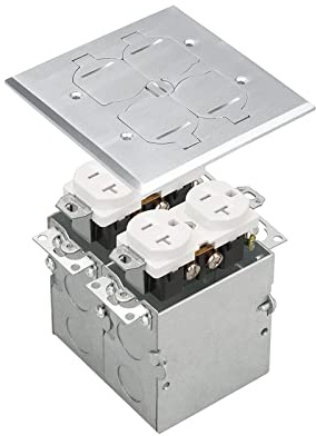 SELECT Lighting SLFB-2G-TR20-NI 20A Receptacle Outlets, Tamper Resistant Electrical Floor Box with Flip Lid and Nickel Plated Brass Cover, Retractable Recessed Socket for Kitchen, Countertops & Floors