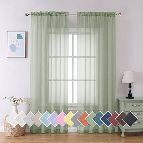 Aiyufeng Sheer Bedroom Curtains 2 Panel Sets 84 Inch Length - Transparent Light Weight Soft Sage Window Treatment Panels for Study Room/Living Room/Guest Room, Per Panel W40 X L84 inches