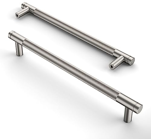 Amerdeco 10 Stück Gebürsteter Nickel Schrankgriffe 192mm Lochabstand, Aluminium Griffe für Küchenschränke & Möbelgriffe für Schubladen