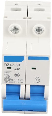 Mini Disjoncteur, 2P AC 220/380V 32A Interrupteur de Déconnexion Isolateur Protection contre les Surcharges RCCB Disjoncteur à Courant Résiduel DZ47 63 pour la Décoration de la