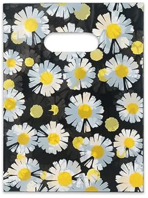 50/100 Stück Plastiktüten für Geschäftseinkäufe, Geschenkverpackungsbeutel, Polybeutel, Dekoration, Geburtstag, Kuchen, Süßigkeiten, Schmuck, Geschenkbeutel-Schwarzes Gänseblümchen, 50 Stück, 30 x 40