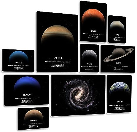 Giallobus - Conjunto de 10 Pinturas de Paneles múltiples - Solar System - Madera de MDF - | 2 x 42x29,7cm | 4 x 29,7x21cm | 4 x 21x14,85cm | - Listo para Colgar - Cuadros