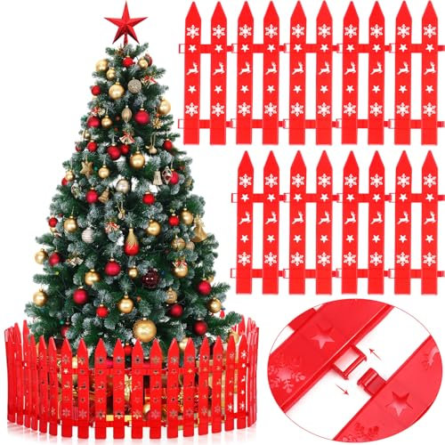 Soaoo 40 Stück Weihnachtszäune aus dickem Kunststoff, Lattenzaun, Weihnachtsbaumzäune mit hohler Schneeflocke, Elch, Miniatur-Zaunkante, Dekoration für Hochzeit, Party, Weihnachten, Zuhause, Garten,