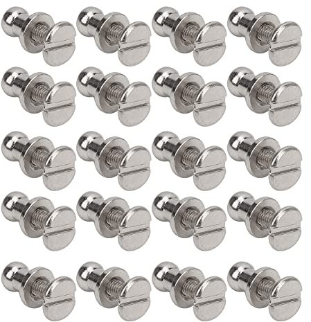 20 Set Rivetti per Chiodi a Vite in Rame, Perno a Testa Tonda con Punto Avvitato per Bracciale, Borsa, Vestiti, Scarpe, Decorazione Cintura, Pelle PU, (Testa di monaco argento