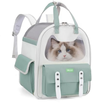 PETCUTE Faltbare Hunderucksack für Katzen und Kleine Hunde,Atmungsaktive Katzenrucksack mit Fenster und Haustiermatte,Airline Genehmigt,Haustier Rucksack mit Taschen,Rucksack für Hunde bis 7.5 kg