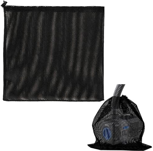 NineChain Pond Pump Barrier Bag with Drawstring, 18.5 * 18.5in Fish Pond Pump Filter Mesh Bag, Household Water Pump Pond Filter Accessories (Black)