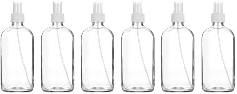 PATIKIL 16oz Glass Spray Bottles, 6pcs Nozzle Leak Proof Empty Water Mist Stream Sprayer for Cleaning Solutions Plants Hair, Clear White