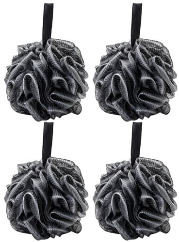 Badeschwamm, Duschschwamm, 4Pcs schwarzer Mesh-Luffa-Körperpeeling-Pinsel, sauberer Luffa-Schwamm zum Baden, bequem und weich Mesh-Luffa-Körperpeeling-Pinsel