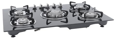 SAUADY Cuisinière à Gaz, 5 Feux, Verre Trempé, Gaz Naturel ou Propane, Usage Domestique ou Commercial