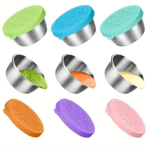 Contenitore per condimento e salsa – 6 piccoli contenitori per gelato, tazze in acciaio inossidabile con coperchi, scatola per alimenti da spogliatoio riutilizzabile
