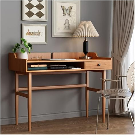 Escritorio de tocador de Madera con cajón, Escritorio Moderno para computadora, Mesa de Maquillaje Blanca con Mango Dorado, Juego de tocador, Cerezo, xx-921