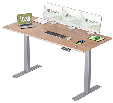 E.For.U® Höhenverstellbarer Schreibtisch 180x80 cm, 2 Motoren, Stabiler Schreibtisch Höhenverstellbar Elektrisch mit 2-Fach-Teleskop, 3 Memory-Steuerung, Mit Tischplatte (Silber + Nussbaum)