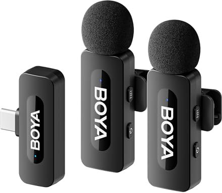 BOYA BY-V20 microfono inalambrico Solapa USB C para iPhone15/16 Android P,Batería 36H,Mini micrófono Dual para grabación de vídeo,vlog,Youtube,TikTok,Entrevista