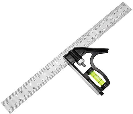 Combination Square, 12Inch/300mm Stainless Steel Combo Square Carpentry Tools, Square and Combination Square Tool Set with Bubble Level for Woodworking