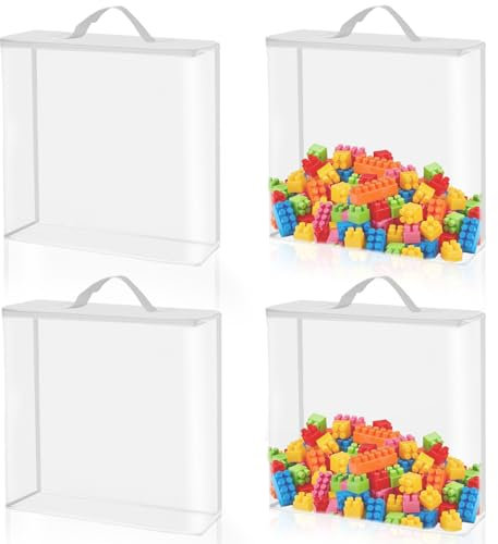 Hopton 4pcs Toy Storage Bags with Zipper, Clear PVC Storage Bag, Travel Toy Organizing Bags for Building Blocks Puzzles Beach Toys Balls(12.6 × 12.2 × 3.15 )