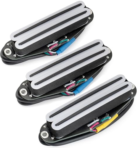 Musiclily Pro ST-DPHC Keramisk Humbucker Single Coil Format Neck Middle Bridge Pickup Set Super Distortion för Strat Style Elgitarr, Vit Kropp Svart Rail