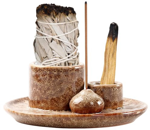 Quemador De Incienso 4 En 1, Cuenco De Incienso, Quemador De Incienso De Cerámica, Porta Incienso, Cuenco De Incienso De Cerámica para Varillas De Incienso Palo Santo Salvia Blanca