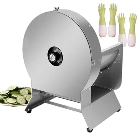 forplubossmmp Cortadora De Verduras Eléctrica + 2 Guantes, Trituradora De Frutas Comercial, Cortadora De Ensaladas Eléctrica Y Manual, Cortadora De Acero Inoxidable, con Ajustador De Espesor,Round