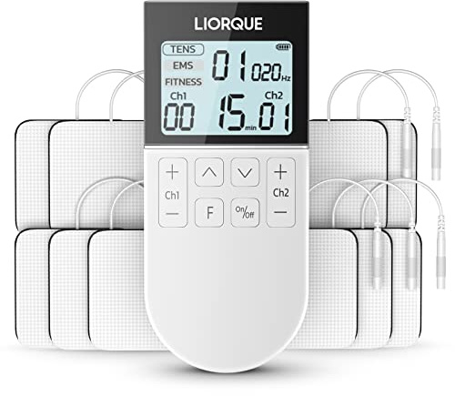 Dual Channel TENS Machine for Pain Relief, LIORQUE EMS Muscle Stimulator with 50 Modes, Rechargeable TENS Machine for Muscles, Shoulder, Neck, Back, Sciatica Pain