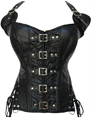 KUOSE - Corsetto da donna con seno intero, in pelle lucida, top bustier, corsetto in stile corsetto, camicia, Nero , XS