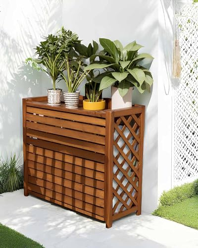 HRXQ Protector Aire Acondicionado Exterior Madera Maciza Para Aire Acondicionado Exterior, Fácil De Instalar E Impermeable, Ideal Para Jardín Y Balcón, Protege Eficazmente El Aire Acondicionado Del So