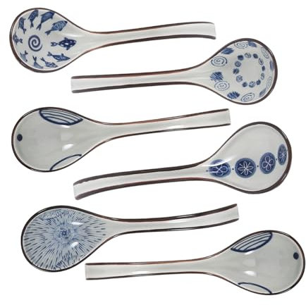 Alipis 6 Piezas Cucharas Soperas de Cerámica Azul para Comer Cucharas Asiáticas para Servir Sopa Mesa Japonesas para Uso Diario
