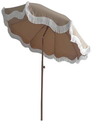 Parasol de Jardin Extérieur Parasol de Plage Rond Parasol à Frange Protection UV 50 + Parasol Inclinable pour Plage, Jardin, Terrasse