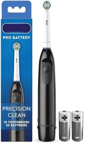 Oral Pro Battery Toothbrush, Precision Clean Head, Plaque Remover, 2 Batteries Included, Black (Black)