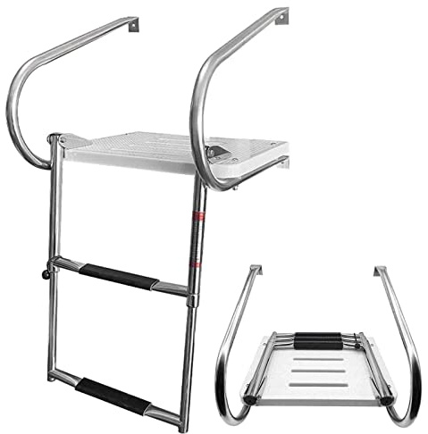 XAXIAOZ Scaletta Pieghevole per Barca con Piattaforma da Bagno a 3 gradini, Scale telescopiche in Acciaio Inossidabile 316 - Guide elettrolucidate con 2/3 gradini Antiscivolo per