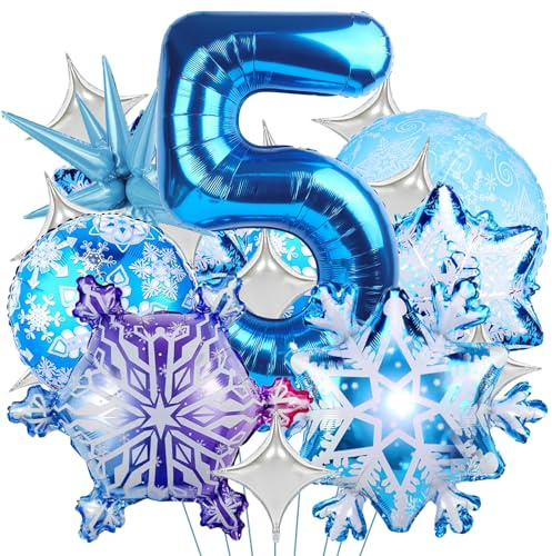 Globos de Aluminio de Copo de Nieve,Foil Globos Numero 5,Grandes Copos nieve globos,Globo Numero 5 Cumpleaños,Globo Foil Copo de Nieve,globos Temáticos de nieve,Ballon Cumpleaños Niña