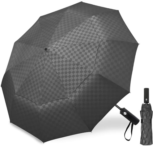Satol 137,2 cm großer, winddichter Golfschirm, 10 Rippen, automatisches Öffnen/Schließen, Übergröße, Doppeldach, belüftet, tragbar, faltbar, Reise-Regenschirm, UV-Schutz, Sonne und Regen, kompakte