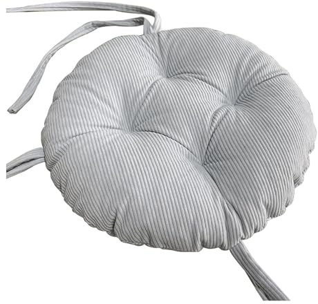 Almohadillas de Pana Gruesas de 5 cm con Lazos para Silla Cojín Redondo para Asiento de Taburete Almohada de Suelo para Taburete de Bar de Cocina Comedor (Gris Claro Diámetro: 25 cm (10 Pulgadas))