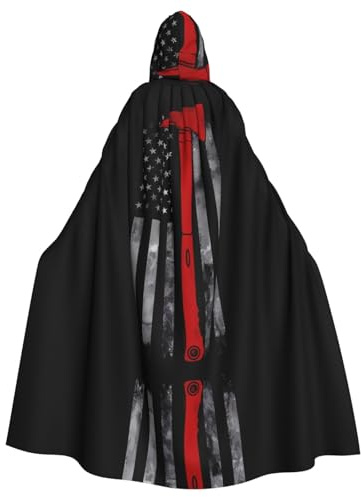 WHJSHOP Capa con capucha de hacha de bombero con diseño de bandera de línea roja para Halloween, para juegos de rol, disfraces de escenario, fiestas, fácil cuidado