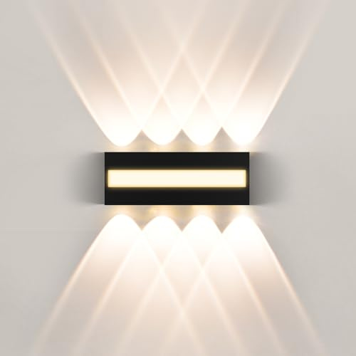 LED Wandleuchte Innen IP65, 3000K Wandlampe mit 8 Lichtquellen Up Down | 12W (1200lm) LED Lampe aus Aluminium Für Wohnzimmer, Schlafzimmer, Flur, Treppenhaus, Warmweiß