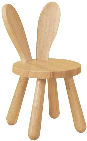 Sedia per bambini in legno – Ø 26 x 45 cm – Sgabello in legno massiccio a partire dai 3 anni in su, con schienale a forma di orecchie di coniglio e piedini in gomma antiscivolo, per mangiare, leggere
